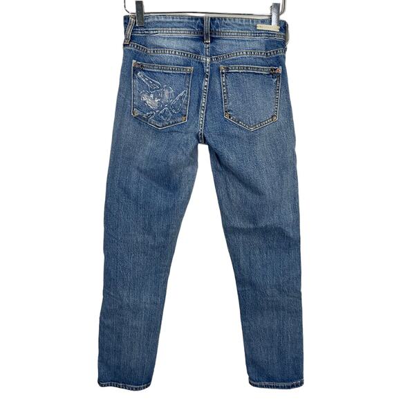 Anthropologie Pilcro Embroidered Slim Boyfriend Jeans 25 Distressed Patch Floral - Picture 3 of 7